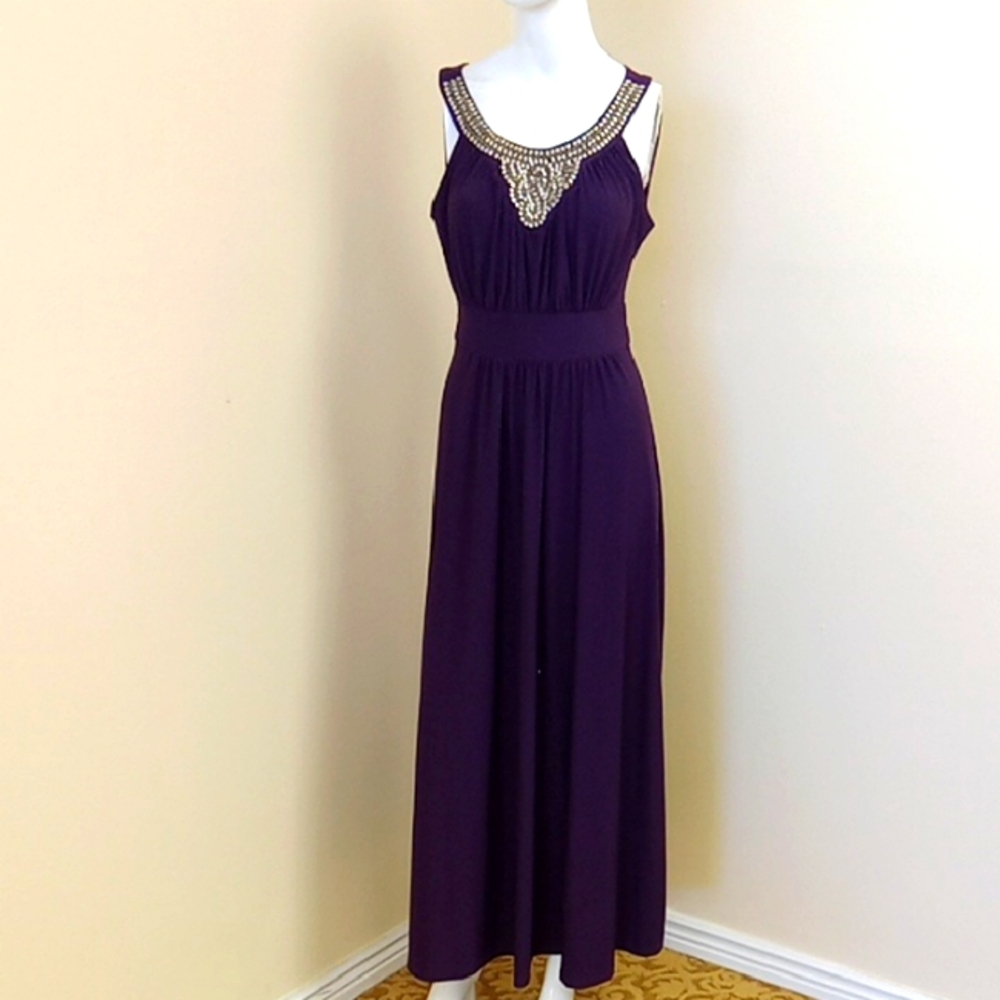 Haani Deep Purple Maxi Dress with Silver Detailing Size Small